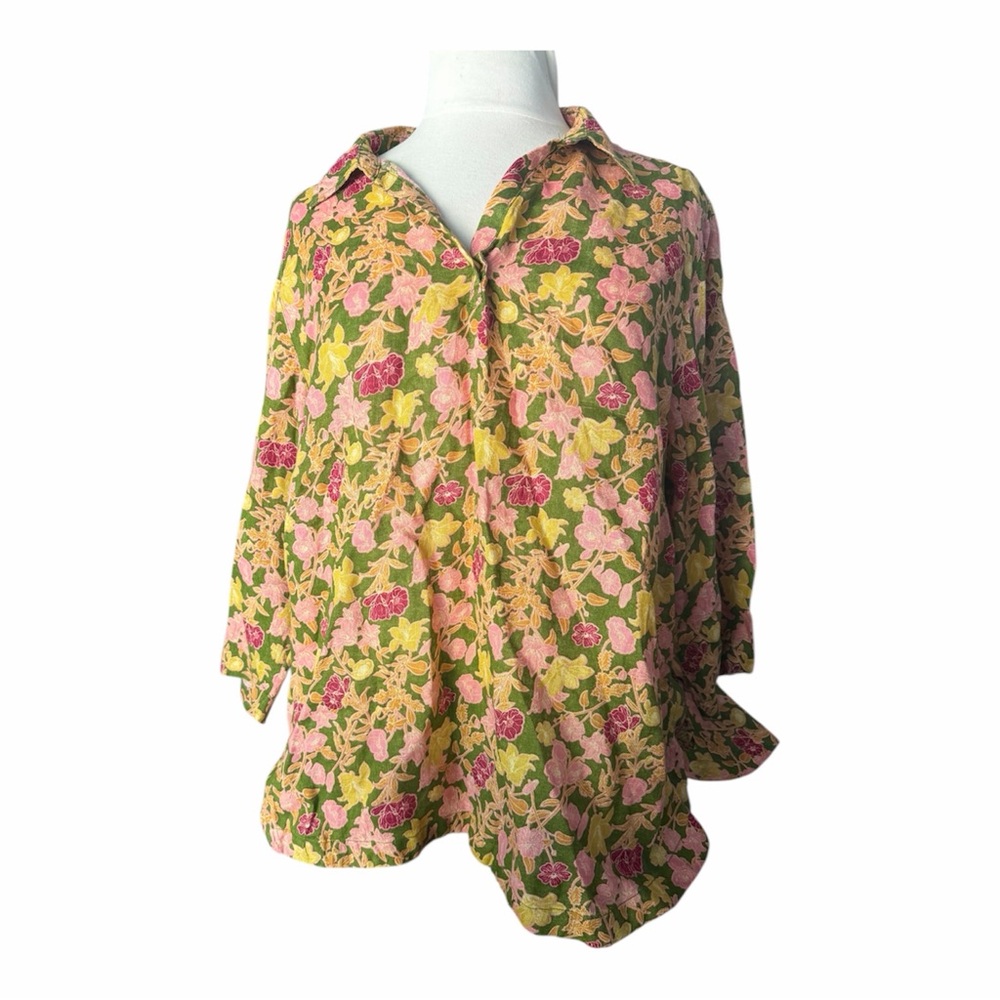 Cynthia Rowley Brightly Flowered Linen Plus size 3x Women’s Pull Over Blouse